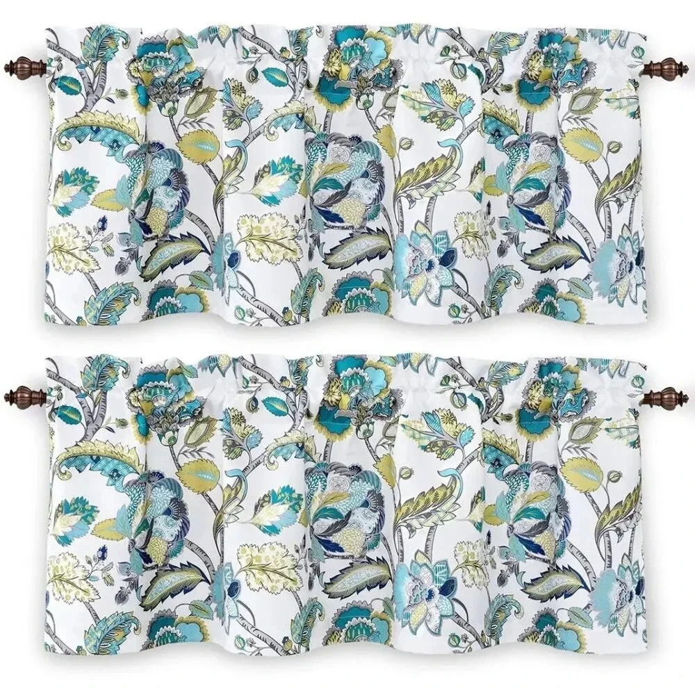 DriftAway 2pc Valance Layla Floral Valance - Ivory Teal Gray